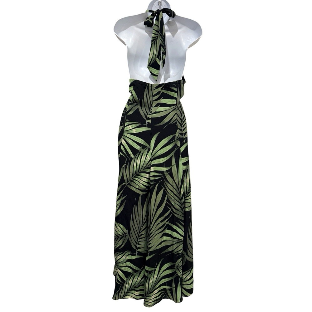 Tommy Bahama Silk Halter Maxi Dress 16 Tropical Palm Leaf Print Black Green - Picture 5 of 7